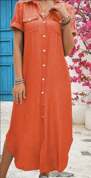 Women's Aesthetic Denim-Look Longline Button Shirt Dress - Image 3