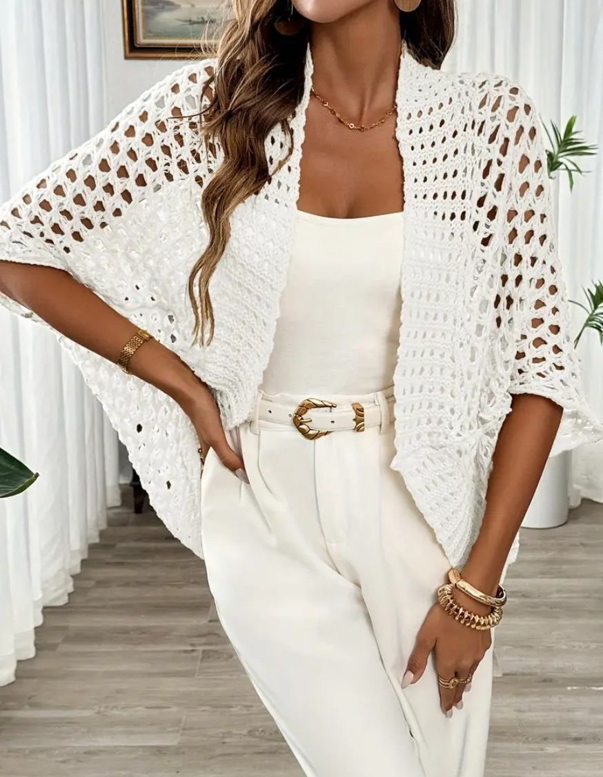 Women's Open-Knit Crochet Cardigan Cover-Up - Image 4