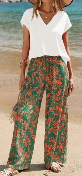 Tropical Print Two-Piece Pants Set - Image 3