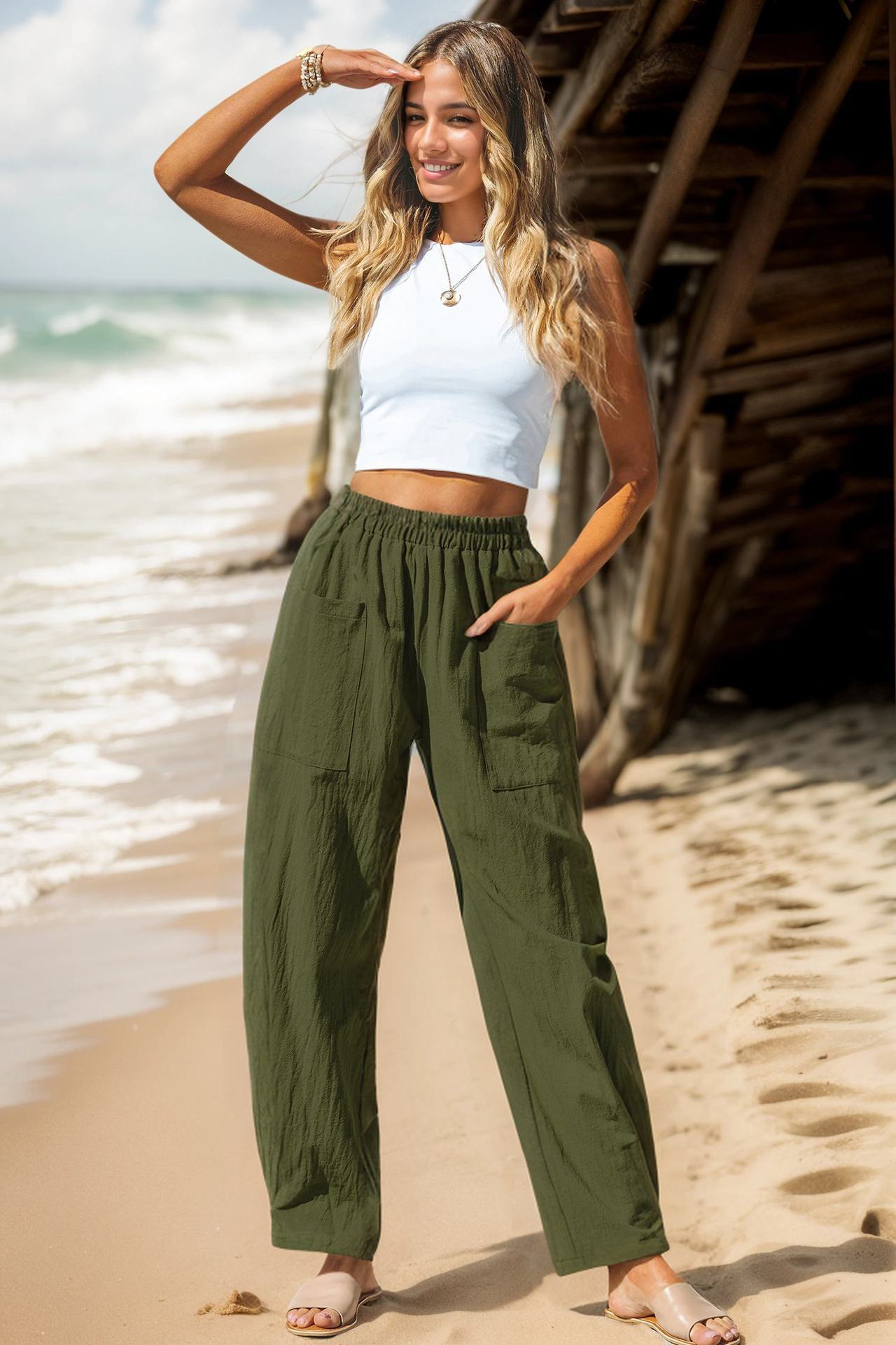 Women's Comfy Baggy Linen Wide-Leg Loose Fit Pants - Image 7