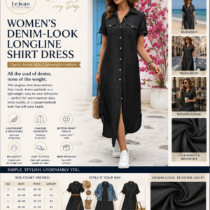 Women's Aesthetic Denim-Look Longline Button Shirt Dress