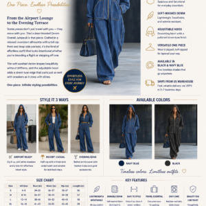 Women's Oversized Hooded Denim Zip-Up Front Overalls