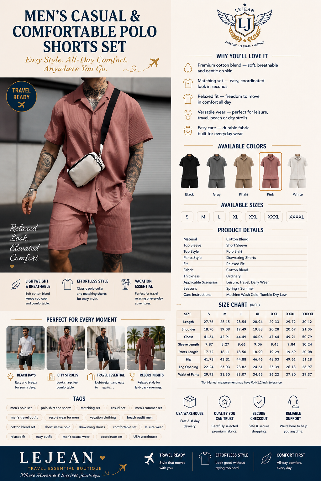 Men's Voyager Resort Polo & Shorts Set