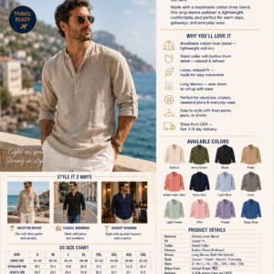 Men’s Coastal Breeze Cotton-Linen Pullover Shirt