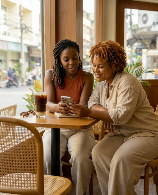 Trina and Renee at the coffee shop