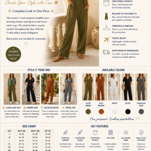 Women's Stretch V-neck Jumpsuit With Pockets
