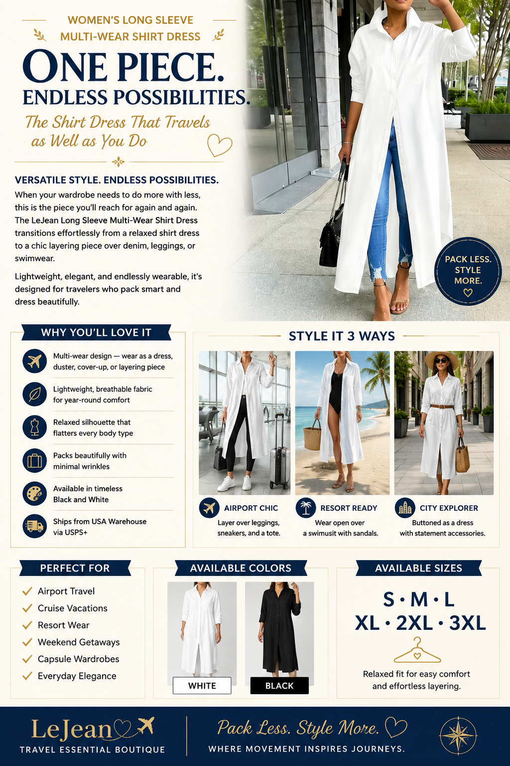 Women's Long Sleeve Multi-Wear Shirt Dress