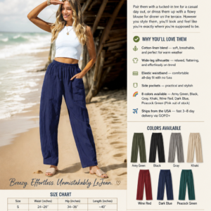 Women's Comfy Baggy Linen Wide-Leg Loose Fit Pants