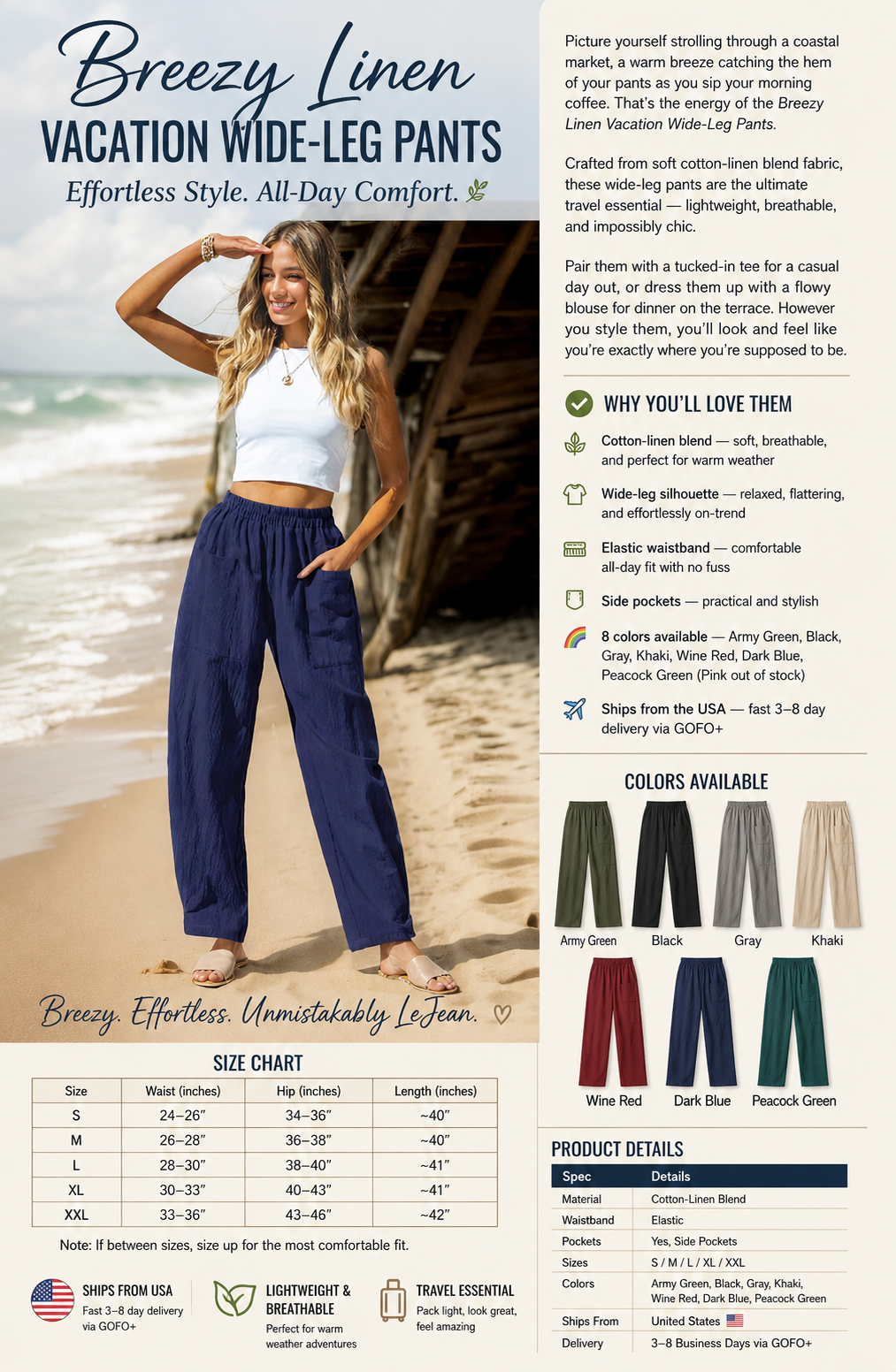 Women's Comfy Baggy Linen Wide-Leg Loose Fit Pants