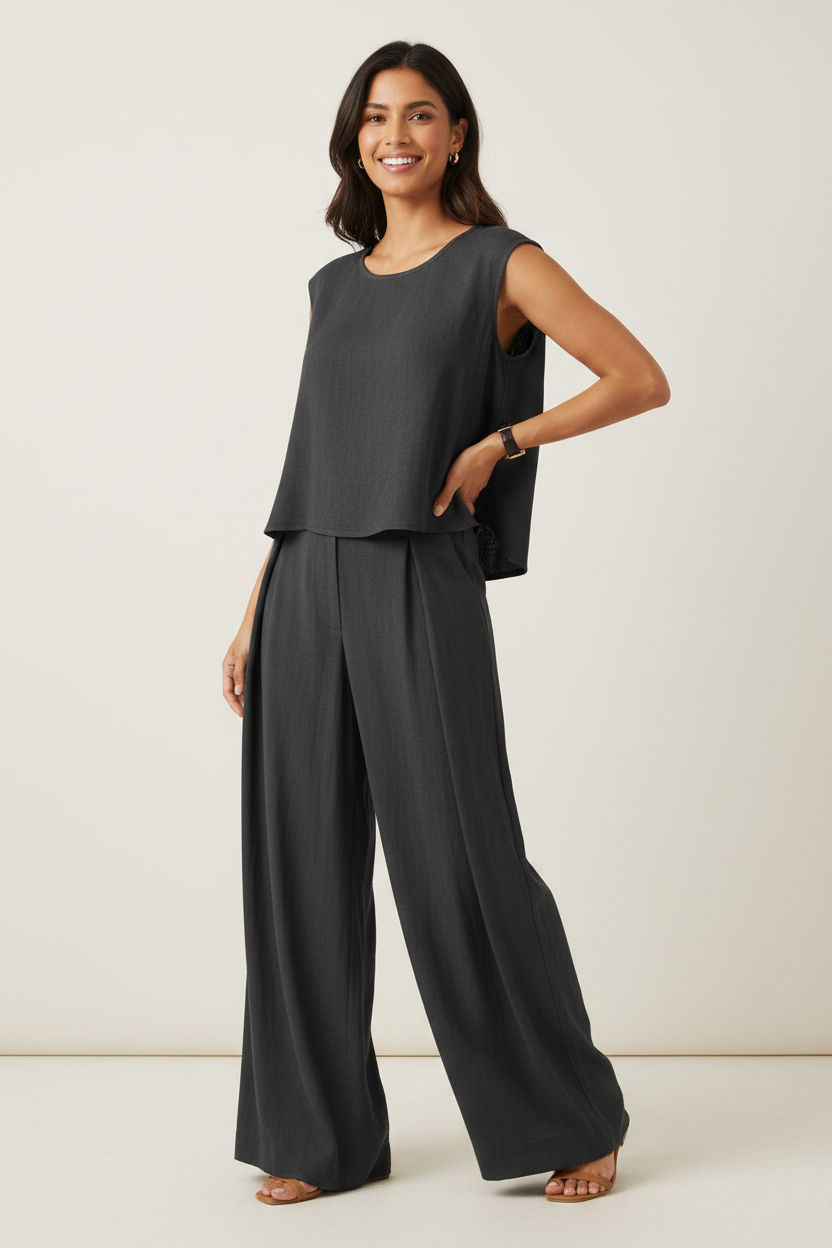 Cotton And Linen Casual Sleeveless Top Wide Leg Pants Two-piece Set - Image 4