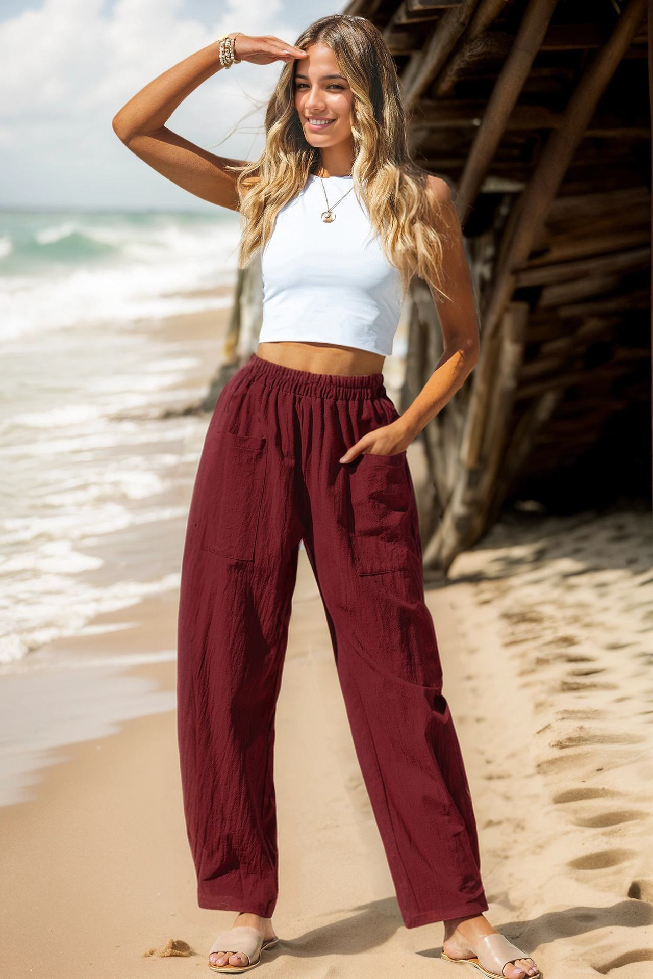 Women's Comfy Baggy Linen Wide-Leg Loose Fit Pants - Image 5