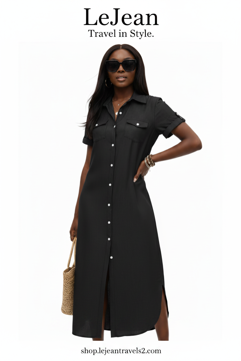 Women's Aesthetic Denim-Look Longline Button Shirt Dress - Image 7